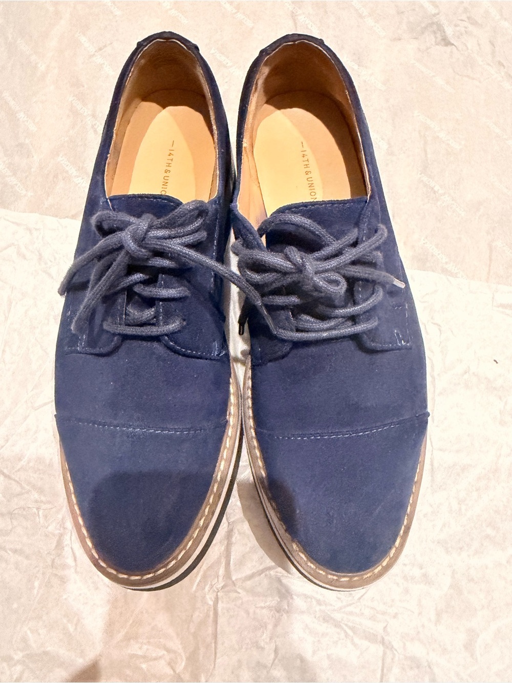 Navy Suede Derby Shoes by 7th Union